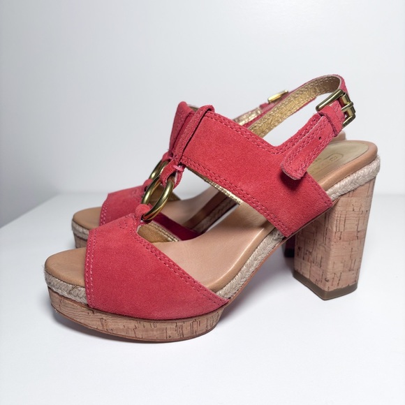Coach Valeann Coral Suede Cork Platform Heeled Slingback Sandals Size 6.5B - Picture 1 of 10